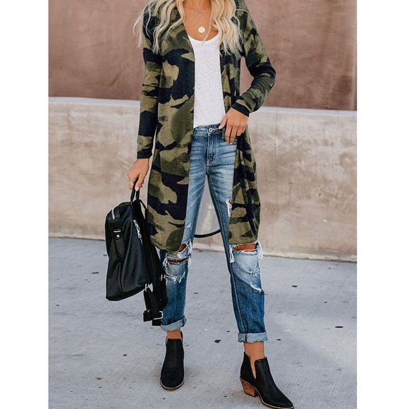 NWT Long Sleeve Camo Print Open Front Cardigan - Picture 2 of 7